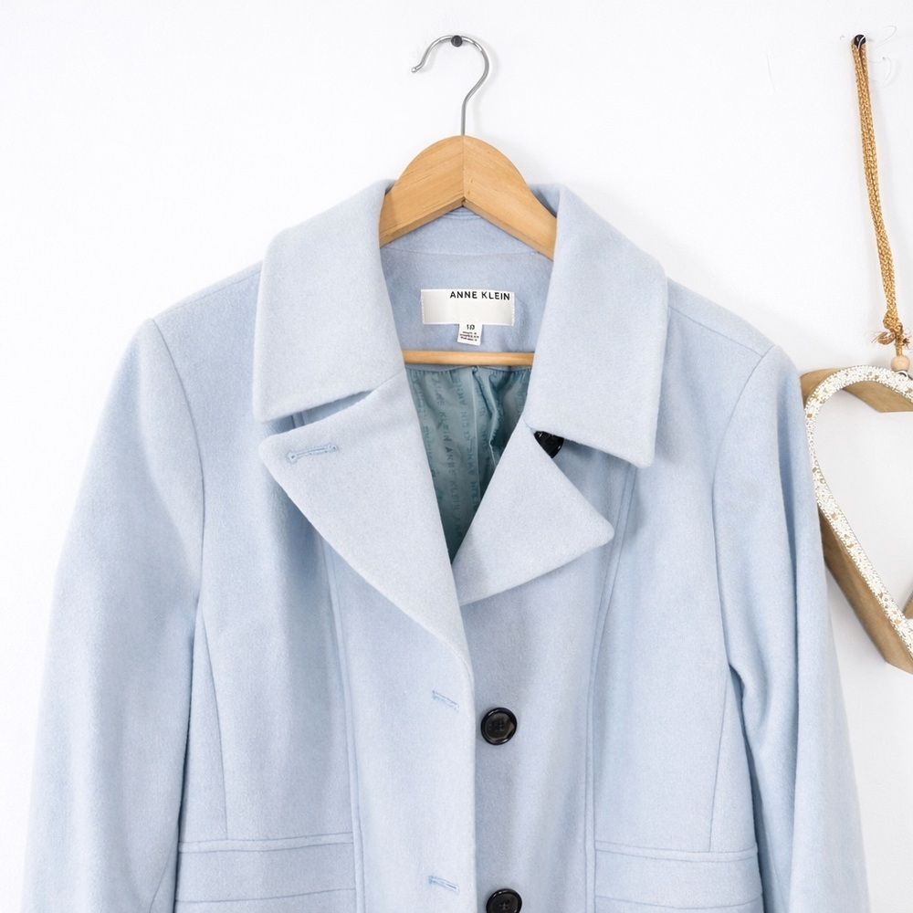Anne Klein Single-Breasted Tailored Overcoat Womens Plus Sz 18 Pastel Blue Class - Picture 7 of 12